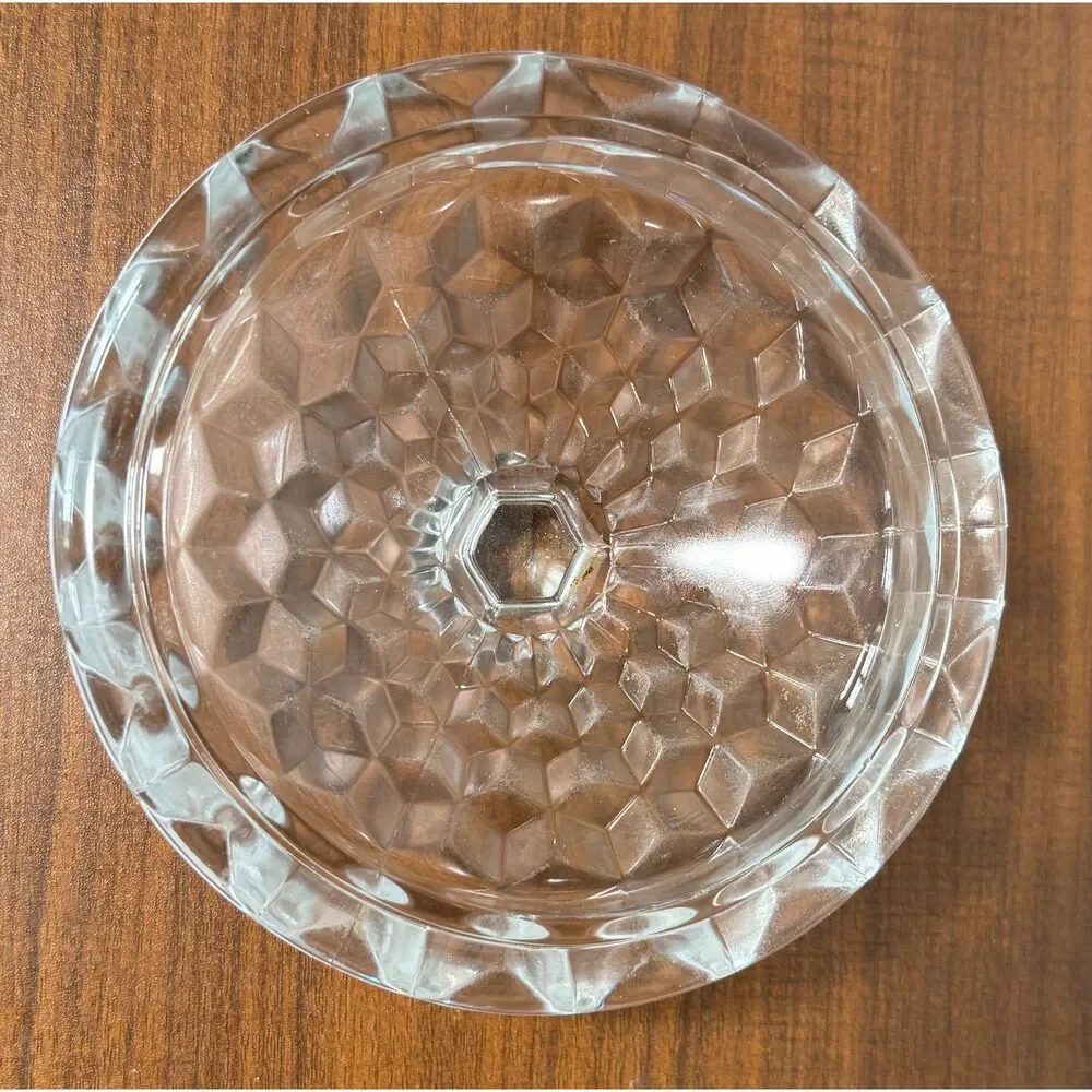 Vintage Fostoria American Glass Cookie Jar with Lid 2056 Diamond Cube Pattern
